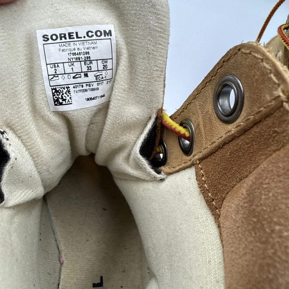 Sorel Waterproof Handmade Leather Duck  Lace-Up Rubber  unisex kids boots Size 2